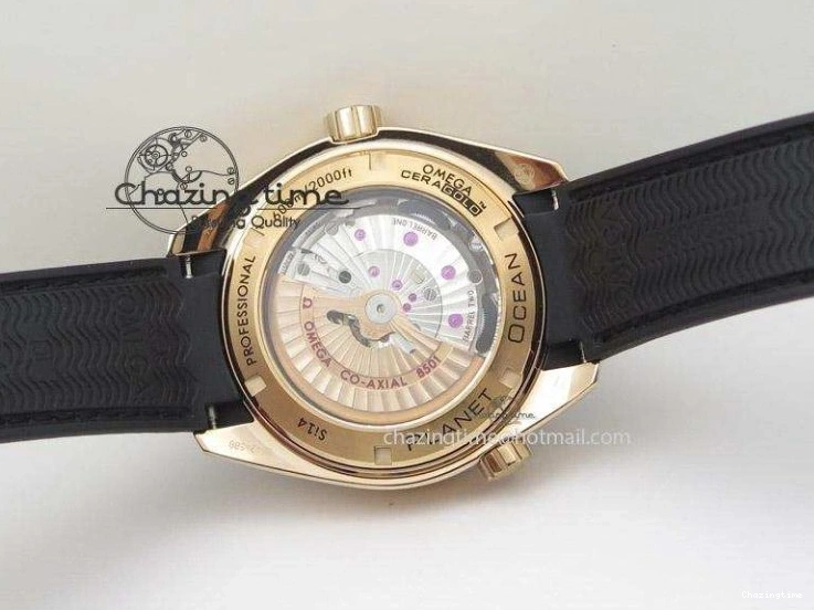 0112 Bright Planet Ocean Professional Rose Gold Liquid Metal V6F 45mm on Black Rubber Strap A 8287